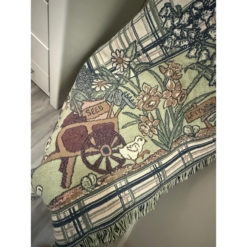 Beatrix Potter Peter Rabbit Woven Tapestry Throw Blanket Garden Sage Burgundy